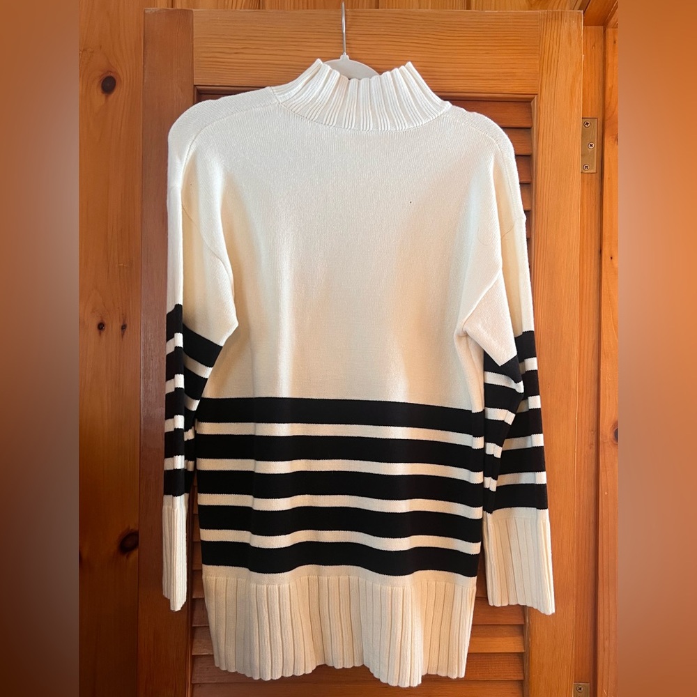 Commense Black and White Striped Turtleneck Sweater